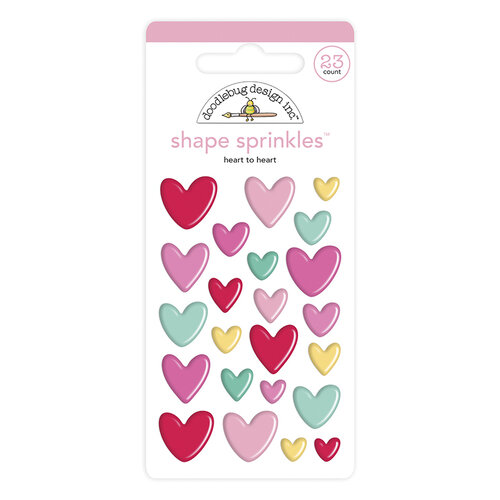 Doodlebug Design - Love Notes Collection - Sprinkles - Self-Adhesive Enamel Shapes - Heart To Heart