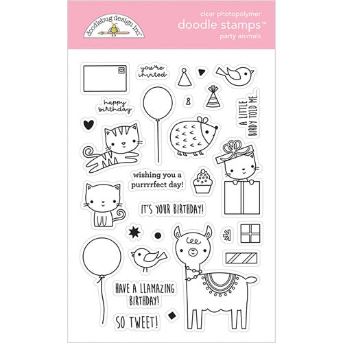 Doodlebug Design - Hey Cupcake Collection - Clear Photopolymer Stamps - Party Animals - Girl