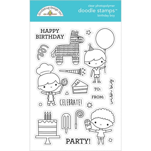 Doodlebug Design - Party Time Collection - Clear Photopolymer Stamps - Birthday Boy