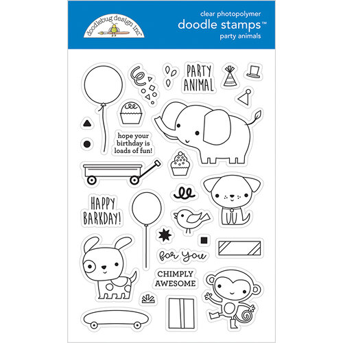 Doodlebug Design - Party Time Collection - Clear Photopolymer Stamps - Party Animals - Boy
