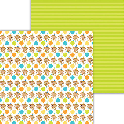 Doodlebug Design - Party Time Collection - 12 x 12 Double Sided Paper - Monkeying Around