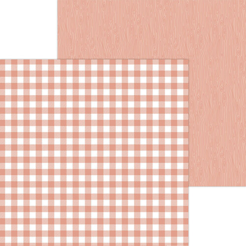 Doodlebug Design - Monochromatic Collection - 12 x 12 Double Sided Paper - Coral Buffalo Check