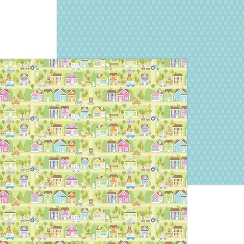 Doodlebug Design - Hippity Hoppity Collection - 12 x 12 Double Sided Paper - Bunny Town