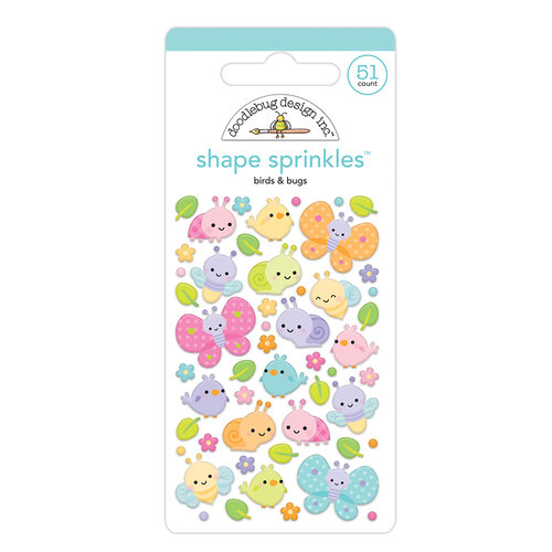 Doodlebug Design - Fairy Garden Collection - Stickers - Sprinkles - Self Adhesive Enamel Shapes - Birds And Bugs Shape