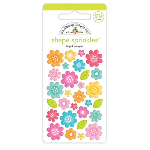Doodlebug Design - Cute and Crafty Collection - Stickers - Sprinkles - Self Adhesive Enamel Shapes - Bright Bouquet