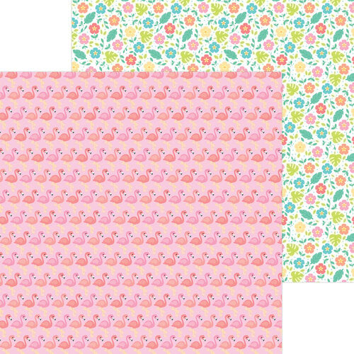 Doodlebug Design - Seaside Summer Collection - 12 x 12 Double Sided Paper - Flamingo Frenzy