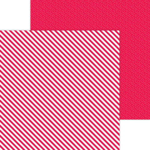 Doodlebug Design - Monochromatic Collection - 12 x 12 Double Sided Paper - Ladybug Candy Stripe