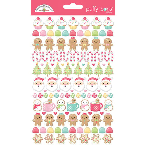 Doodlebug Design - Gingerbread Kisses Collection - Christmas - Puffy Stickers - Icons