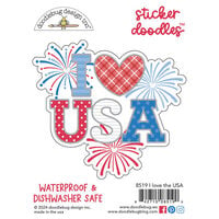 Doodlebug Design - Hometown USA Collection - Stickers - Doodles - I Love The USA