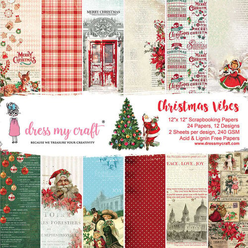 Dress My Craft - Christmas Vibes Collection - 12 x 12 Paper Pad