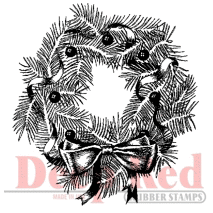 Deep Red Stamps - Cling Mounted Rubber Stamp - Pine Wreath