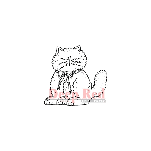 Deep Red Stamps - Cling Mounted Rubber Stamp - Fluffy Cat with Bow
