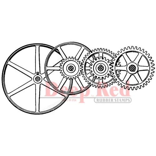 Deep Red Stamps - Cling Mounted Rubber Stamp - Gears and Pulleys
