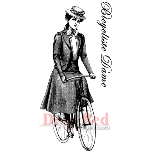 Deep Red Stamps - Cling Mounted Rubber Stamp - Bicyclist Lady