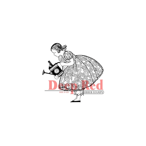 Deep Red Stamps - Cling Mounted Rubber Stamp - Gardening Girl
