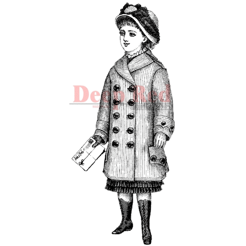 Deep Red Stamps - Cling Mounted Rubber Stamp - Vintage Winter Girl