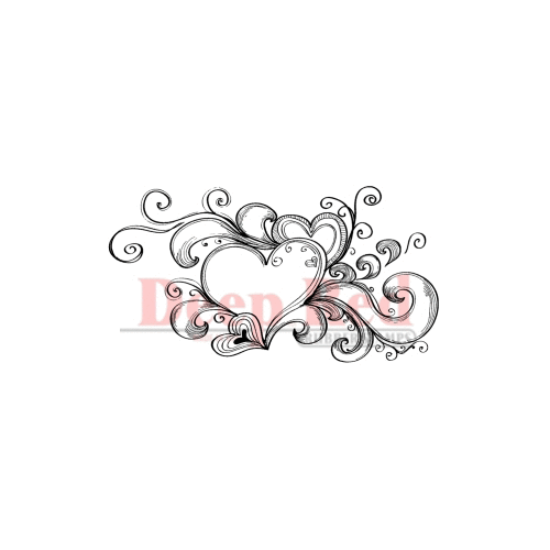 Deep Red Stamps - Cling Mounted Rubber Stamp - Heart Flourish Splash