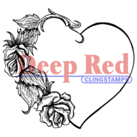 Deep Red Stamps - Cling Mounted Rubber Stamp - Heart with Roses