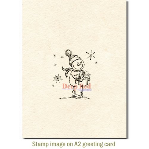 Deep Red Stamps - Cling Mounted Rubber Stamp - Snow Boy with Gift