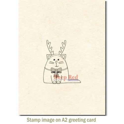 Deep Red Stamps - Cling Mounted Rubber Stamp - Meowy Christmas