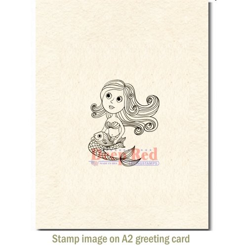 Deep Red Stamps - Cling Mounted Rubber Stamp - Cute Little Mermaid