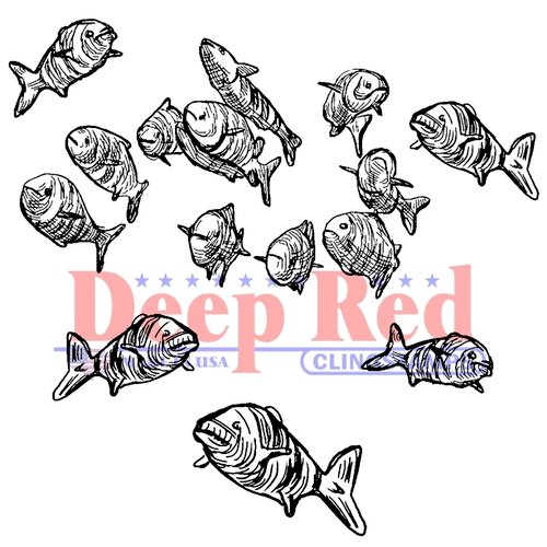 Deep Red Stamps - Cling Mounted Rubber Stamp - School of Fish
