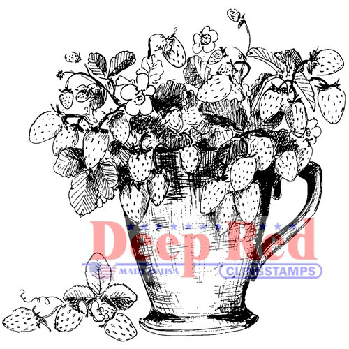 Deep Red Stamps - Cling Mounted Rubber Stamp - Strawberry Plant