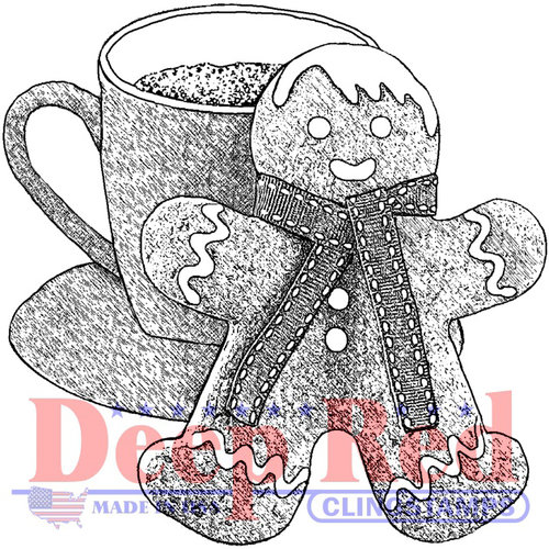 Deep Red Stamps - Christmas - Cling Mounted Rubber Stamp - Gingerbread Man and Cocoa