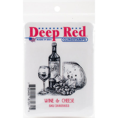 Deep Red Stamps - Cling Mounted Rubber Stamp - Wine and Cheese