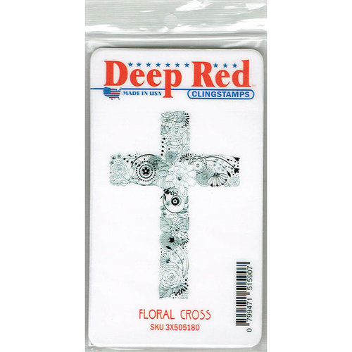 Deep Red Stamps - Cling Mounted Rubber Stamp - Floral Cross