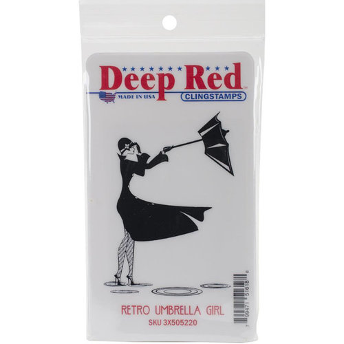 Deep Red Stamps - Cling Mounted Rubber Stamp - Retro Umbrella Girl