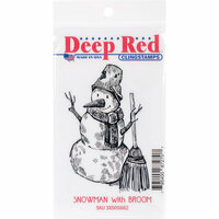Deep Red Stamps - Christmas - Cling Mounted Rubber Stamp - Snowman with Broom
