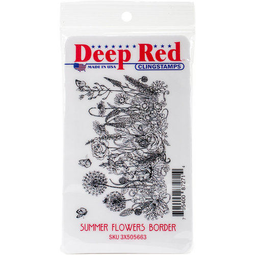 Deep Red Stamps - Cling Mounted Rubber Stamp - Summer Flowers Border