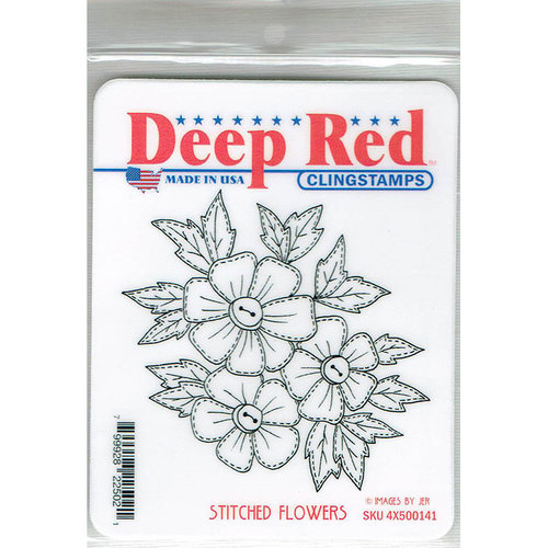 Deep Red Stamps - Cling Mounted Rubber Stamp - Stitched Flowers