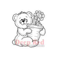 Deep Red Stamps - Cling Mounted Rubber Stamp - Bear and Flower