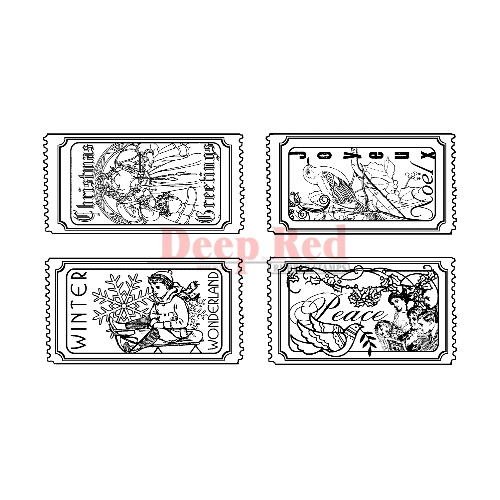 Deep Red Stamps - Cling Mounted Rubber Stamp - Christmas - Vintage Holiday Tickets Set