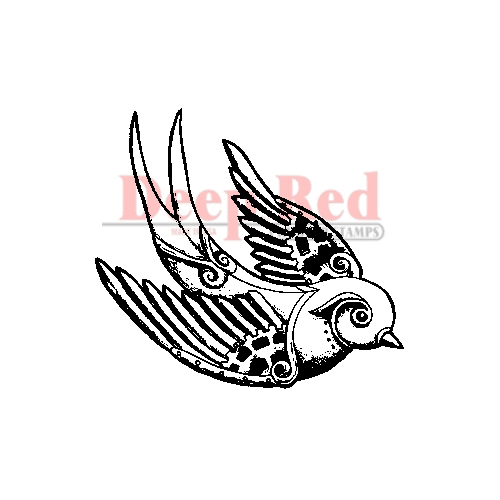 Deep Red Stamps - Cling Mounted Rubber Stamp - Steampunk Sparrow