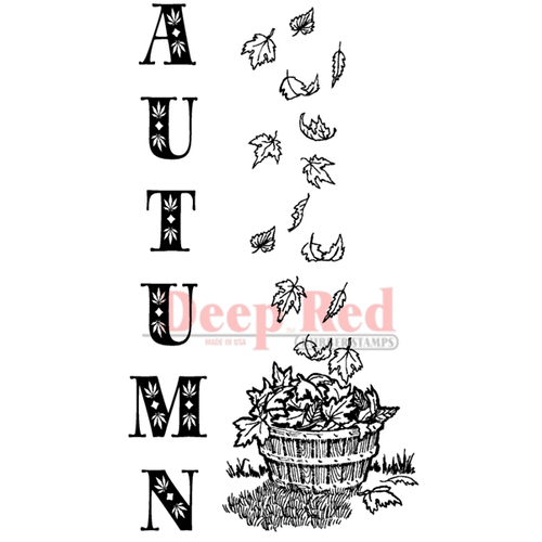 Deep Red Stamps - Cling Mounted Rubber Stamp - Autumn Leaves Border