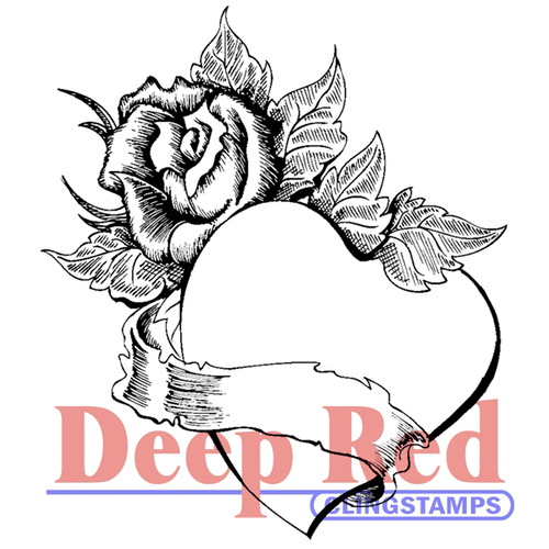 Deep Red Stamps - Cling Mounted Rubber Stamp - Rose Heart Banner
