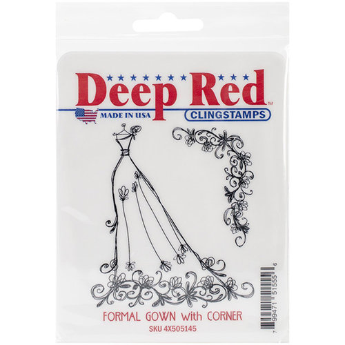 Deep Red Stamps - Cling Mounted Rubber Stamp - Formal Gown with Floral Corner