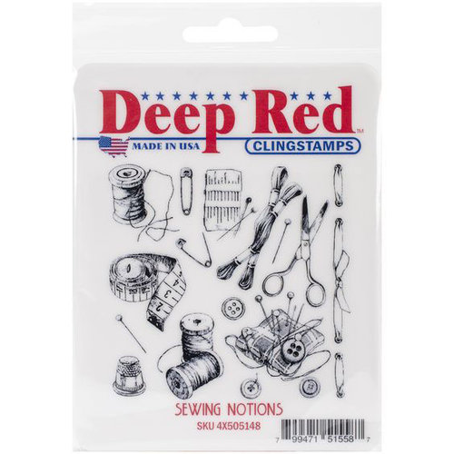 Deep Red Stamps - Cling Mounted Rubber Stamp - Sewing Notions Background