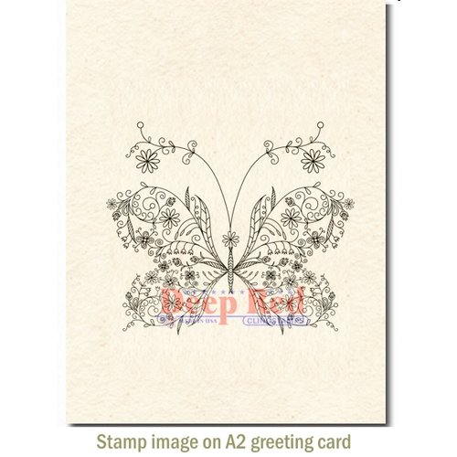 Deep Red Stamps - Cling Mounted Rubber Stamp - Floral Butterfly