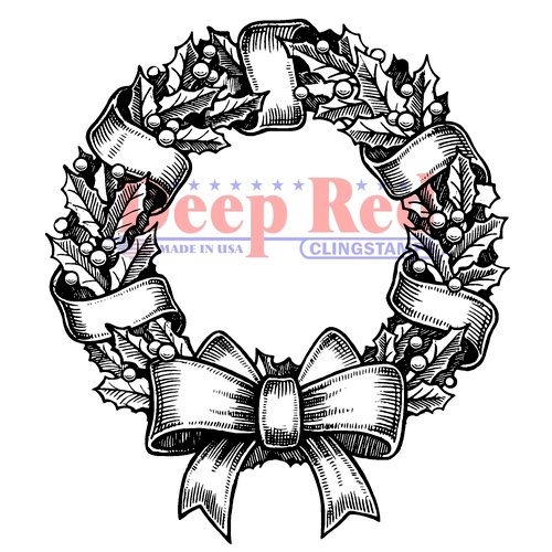Deep Red Stamps - Cling Mounted Rubber Stamp - Holly Wreath