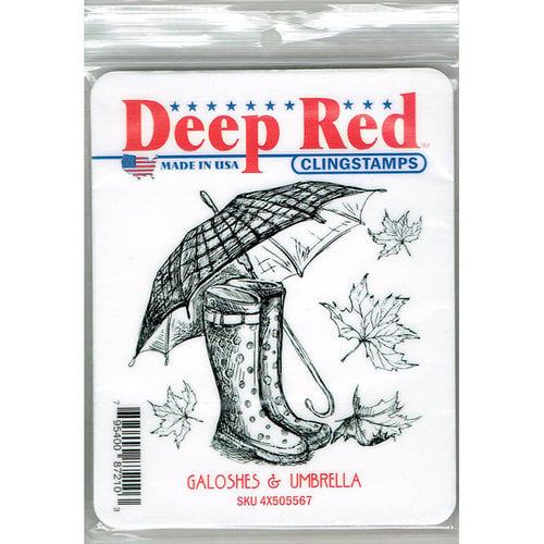 Deep Red Stamps - Cling Mounted Rubber Stamp - Galoshes and Umbrella
