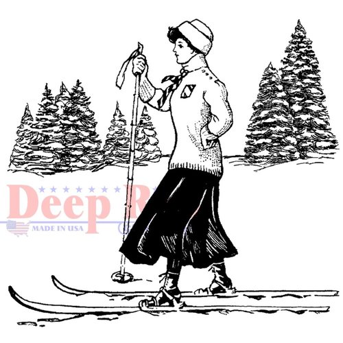 Deep Red Stamps - Cling Mounted Rubber Stamp - Vintage Skier
