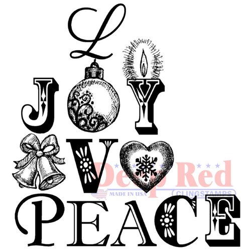 Deep Red Stamps - Christmas - Cling Mounted Rubber Stamp - Joy Peace Love