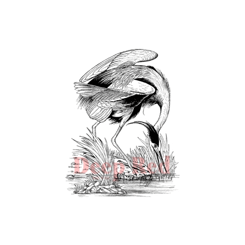 Deep Red Stamps - Cling Mounted Rubber Stamp - Great Blue Heron