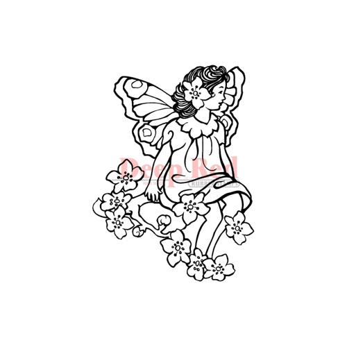 Deep Red Stamps - Cling Mounted Rubber Stamp - Butterfly Flower Girl