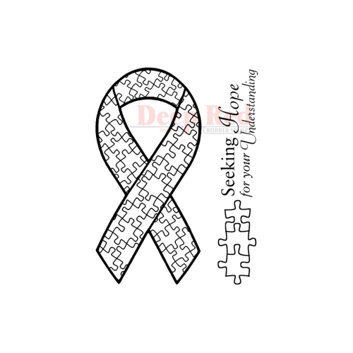 Deep Red Stamps - Cling Mounted Rubber Stamp - Autism Awareness Ribbon