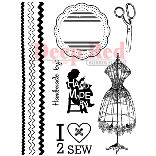 Deep Red Stamps - Cling Mounted Rubber Stamp - Sewing Handmade By Kit